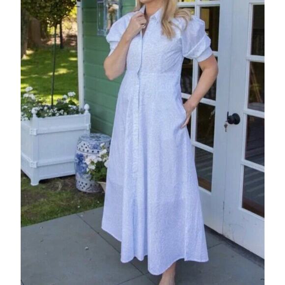 INDIA AMORY Julia SZ L Large Blue Short Sleeve Shirt Dress Blue Wisteria Floral - Picture 1 of 9